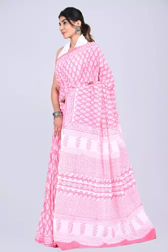Shivanya handicrafts hand block printed women mulmul cotton sarees for women attach blouse piece sh-1643