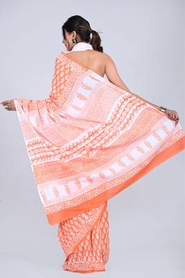 Shivanya handicrafts hand block printed women mulmul cotton sarees for women attach blouse piece sh-1644 2