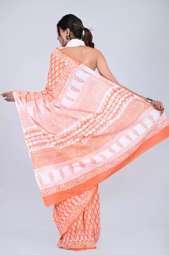 Shivanya handicrafts hand block printed women mulmul cotton sarees for women attach blouse piece sh-1644