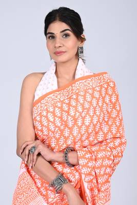 Shivanya handicrafts hand block printed women mulmul cotton sarees for women attach blouse piece sh-1644 3