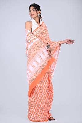 Shivanya handicrafts hand block printed women mulmul cotton sarees for women attach blouse piece sh-1644 4