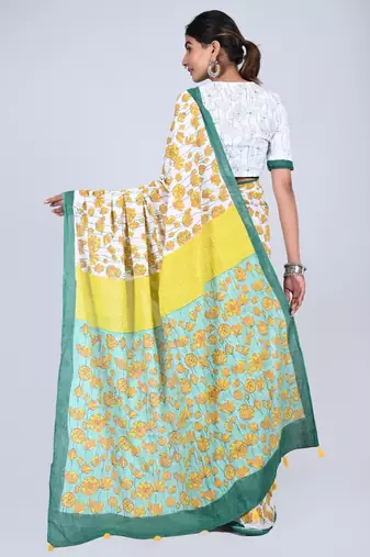 Shivanya handicrafts hand block printed women mulmul cotton sarees for women attach blouse piece sh-1645