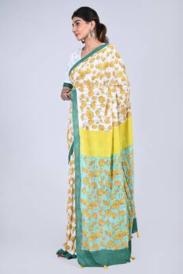 Shivanya handicrafts hand block printed women mulmul cotton sarees for women attach blouse piece sh-1645 4