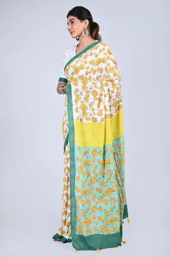 Shivanya handicrafts hand block printed women mulmul cotton sarees for women attach blouse piece sh-1645