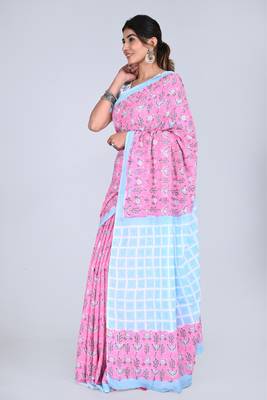 Shivanya handicrafts hand block printed women mulmul cotton sarees for women attach blouse piece sh-1646 4