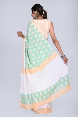 Shivanya handicrafts hand block printed women mulmul cotton sarees for women attach blouse piece sh-1647 2