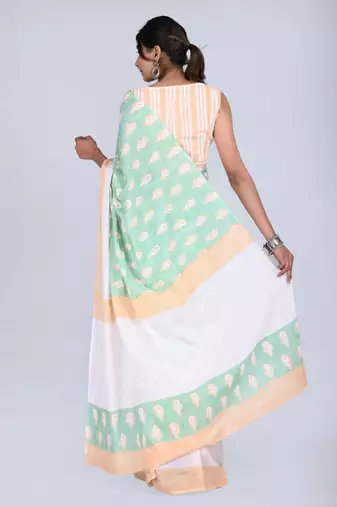 Shivanya handicrafts hand block printed women mulmul cotton sarees for women attach blouse piece sh-1647