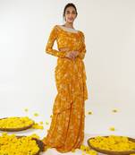 Mustard & white ruffle saree