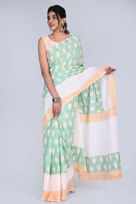 Shivanya handicrafts hand block printed women mulmul cotton sarees for women attach blouse piece sh-1647 4