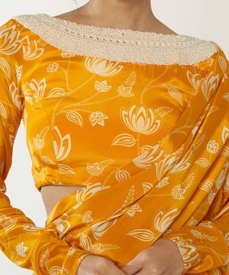 Mustard & white ruffle saree 4