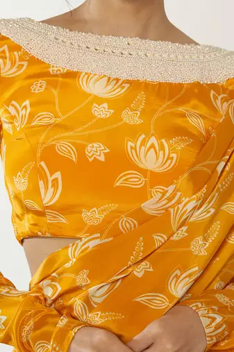 Mustard & white ruffle saree
