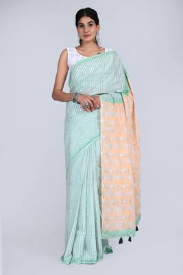 Shivanya handicrafts hand block printed women mulmul cotton sarees for women attach blouse piece sh-1648 1