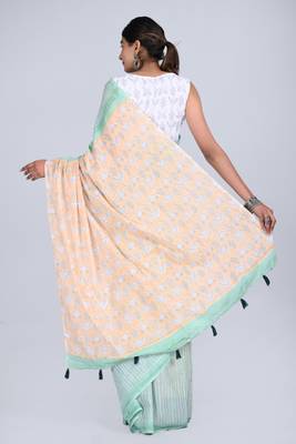 Shivanya handicrafts hand block printed women mulmul cotton sarees for women attach blouse piece sh-1648 2