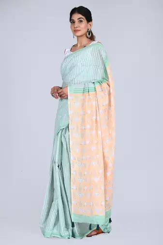 Shivanya handicrafts hand block printed women mulmul cotton sarees for women attach blouse piece sh-1648