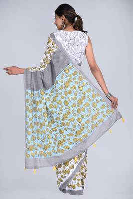 Shivanya handicrafts hand block printed women mulmul cotton sarees for women attach blouse piece sh-1649 2