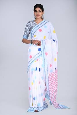 Shivanya handicrafts hand block printed women mulmul cotton sarees for women attach blouse piece sh-1650 1