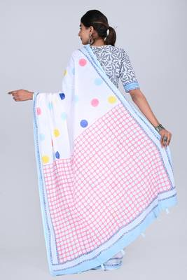 Shivanya handicrafts hand block printed women mulmul cotton sarees for women attach blouse piece sh-1650 2