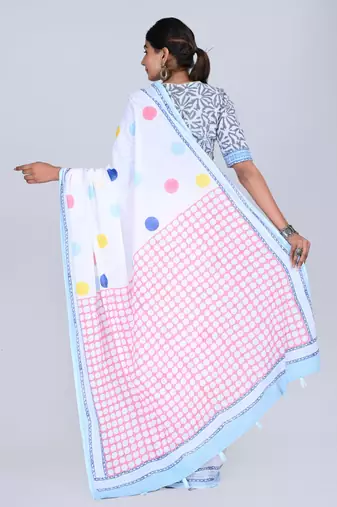 Shivanya handicrafts hand block printed women mulmul cotton sarees for women attach blouse piece sh-1650