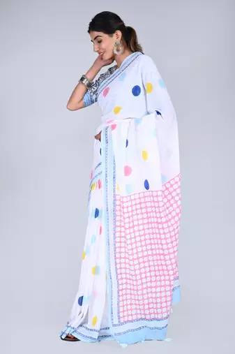 Shivanya handicrafts hand block printed women mulmul cotton sarees for women attach blouse piece sh-1650