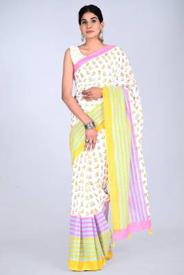 Shivanya handicrafts hand block printed women mulmul cotton sarees for women attach blouse piece sh-1651 1