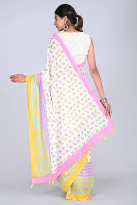 Shivanya handicrafts hand block printed women mulmul cotton sarees for women attach blouse piece sh-1651 2