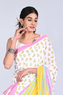 Shivanya handicrafts hand block printed women mulmul cotton sarees for women attach blouse piece sh-1651 3