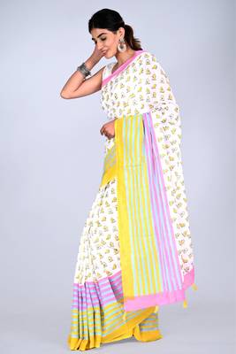 Shivanya handicrafts hand block printed women mulmul cotton sarees for women attach blouse piece sh-1651 4