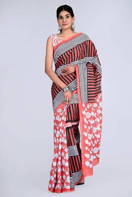 Shivanya handicrafts hand block printed women mulmul cotton sarees for women attach blouse piece sh-1652 1