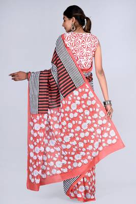 Shivanya handicrafts hand block printed women mulmul cotton sarees for women attach blouse piece sh-1652 2