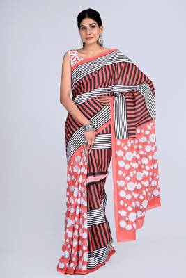 Shivanya handicrafts hand block printed women mulmul cotton sarees for women attach blouse piece sh-1652 4