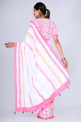 Shivanya handicrafts hand block printed women mulmul cotton sarees for women attach blouse piece sh-1653 2