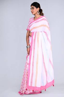 Shivanya handicrafts hand block printed women mulmul cotton sarees for women attach blouse piece sh-1653 4
