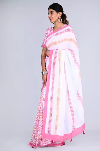 Shivanya handicrafts hand block printed women mulmul cotton sarees for women attach blouse piece sh-1653