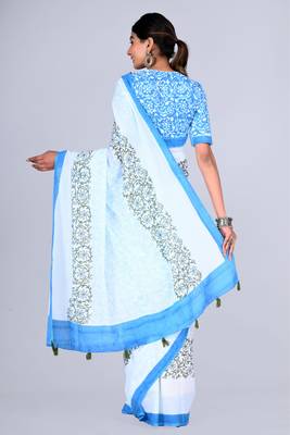 Shivanya handicrafts hand block printed women mulmul cotton sarees for women attach blouse piece sh-1654 2