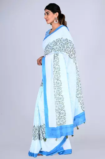 Shivanya handicrafts hand block printed women mulmul cotton sarees for women attach blouse piece sh-1654