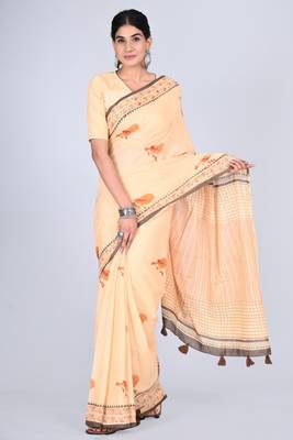 Shivanya handicrafts hand block printed women mulmul cotton sarees for women attach blouse piece sh-1655 1