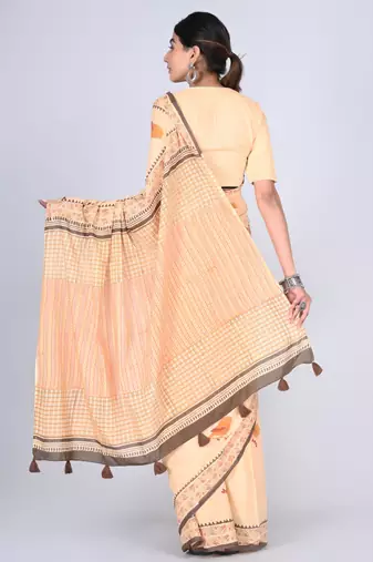 Shivanya handicrafts hand block printed women mulmul cotton sarees for women attach blouse piece sh-1655