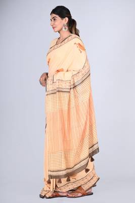 Shivanya handicrafts hand block printed women mulmul cotton sarees for women attach blouse piece sh-1655 3