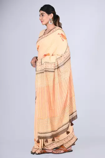 Shivanya handicrafts hand block printed women mulmul cotton sarees for women attach blouse piece sh-1655