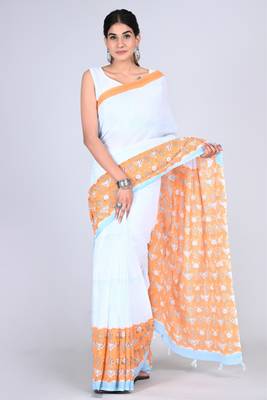 Shivanya handicrafts hand block printed women mulmul cotton sarees for women attach blouse piece sh-1656 1