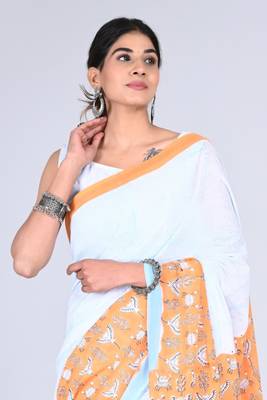 Shivanya handicrafts hand block printed women mulmul cotton sarees for women attach blouse piece sh-1656 3