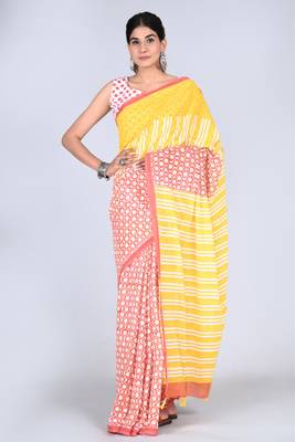 Shivanya handicrafts hand block printed women mulmul cotton sarees for women attach blouse piece sh-1657 1
