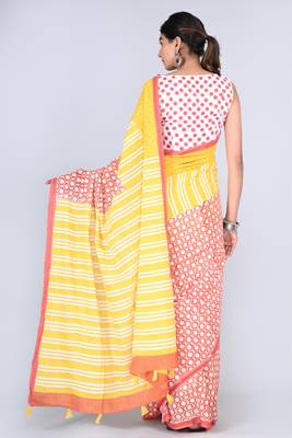 Shivanya handicrafts hand block printed women mulmul cotton sarees for women attach blouse piece sh-1657 2