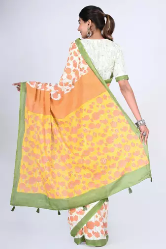 Shivanya handicrafts hand block printed women mulmul cotton sarees for women attach blouse piece sh-1658