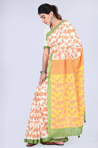 Shivanya handicrafts hand block printed women mulmul cotton sarees for women attach blouse piece sh-1658