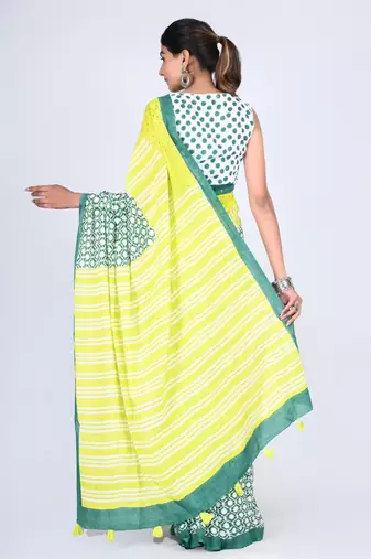 Shivanya handicrafts hand block printed women mulmul cotton sarees for women attach blouse piece sh-1659