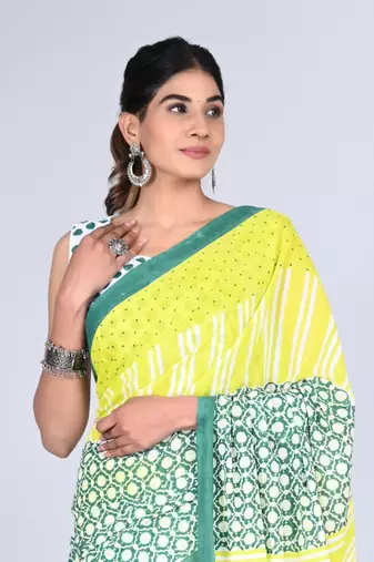 Shivanya handicrafts hand block printed women mulmul cotton sarees for women attach blouse piece sh-1659