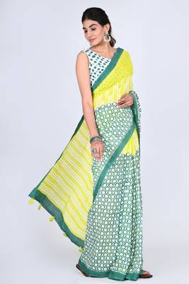 Shivanya handicrafts hand block printed women mulmul cotton sarees for women attach blouse piece sh-1659 4