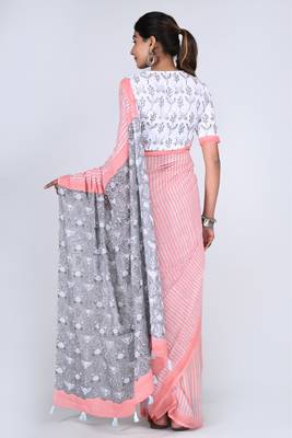 Shivanya handicrafts hand block printed women mulmul cotton sarees for women attach blouse piece sh-1660 2