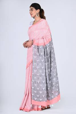 Shivanya handicrafts hand block printed women mulmul cotton sarees for women attach blouse piece sh-1660 4